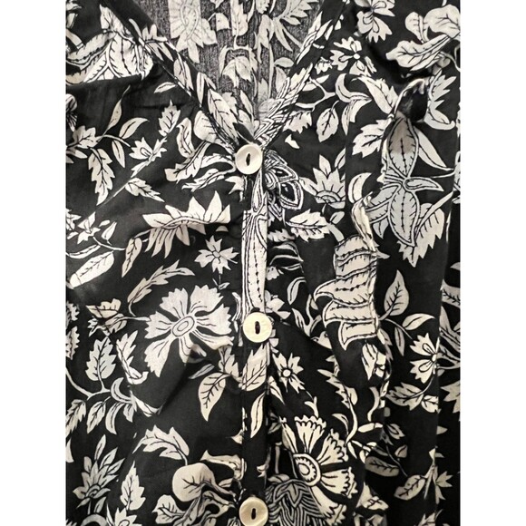PANEROS Chloe Shirt Midnight Garden Black/White Floral Ruffle Neckline Preppy L - Picture 6 of 9